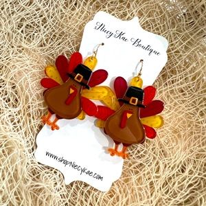 Turkey Dangle Thanksgiving Earrings, Novelty Jewelry